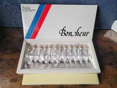 Bonheur Big Stone Table Set of 6 Tea Spoons & Cake Forks With Porcelain Handles - Image 1 of 4