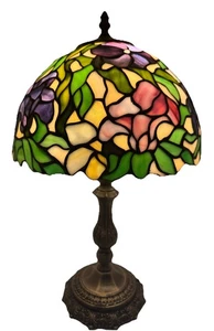 Vintage Tiffany Style Stained Glass Table Lamp Floral Dome Shade 20” Tall - Picture 1 of 16