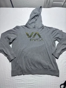 RVCA Hoodie Sweatshirt Mens Large Gray Graphic Logo Kangaroo Pocket Pullover - Picture 1 of 11