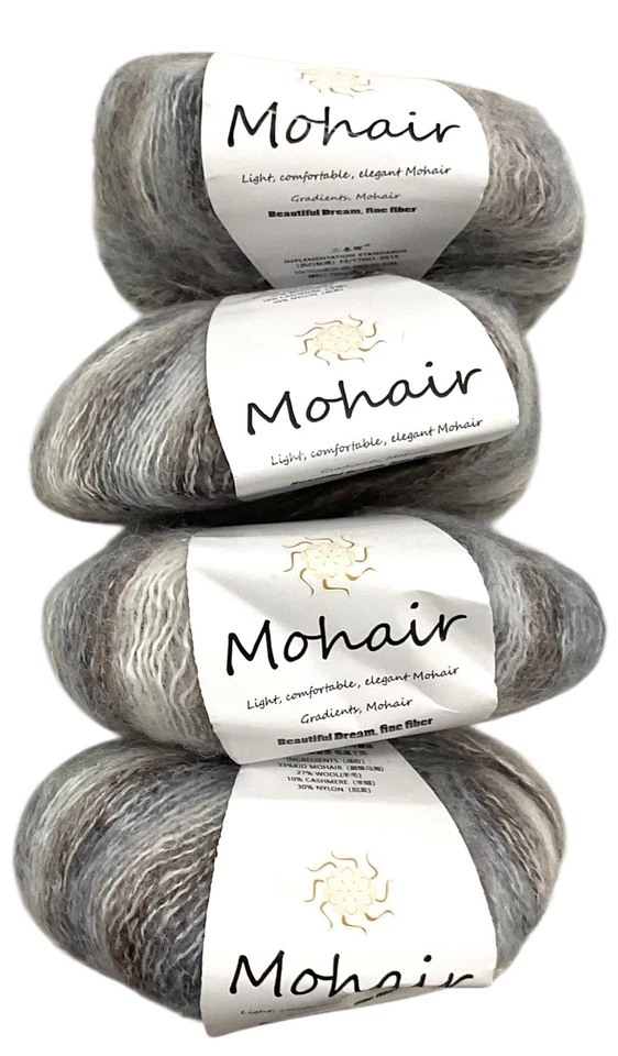 4-Mohair & Cashmere Wool Yarn Balls Brown Gray White 25 Grams Each - Image 1 of 2