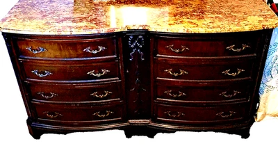 Antique French Louis-Philippe 65" Dresser Walnut Marble Top Ribbon Bow Carving - Image 1 of 4