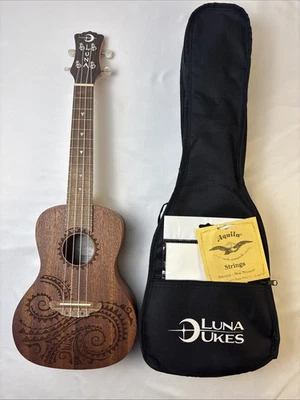 LUNA Tattoo Mahogany acoustic Concert Ukulele  w/ Gig Bag & Extra Strings - Image 1 of 4