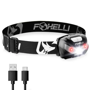 Faro LED USB-C recargable - Lámpara de cabeza súper brillante y ligera para correr... - Imagen 1 de 8