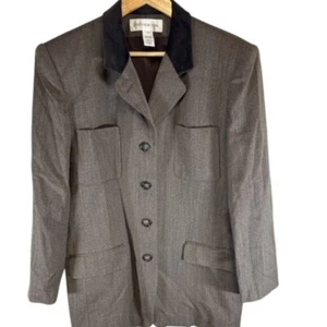 Vintage Jones New York Blazer Damen 16 Braun Tweed Samt Kragen Sakko Karriere Arbeit - Bild 1 von 12