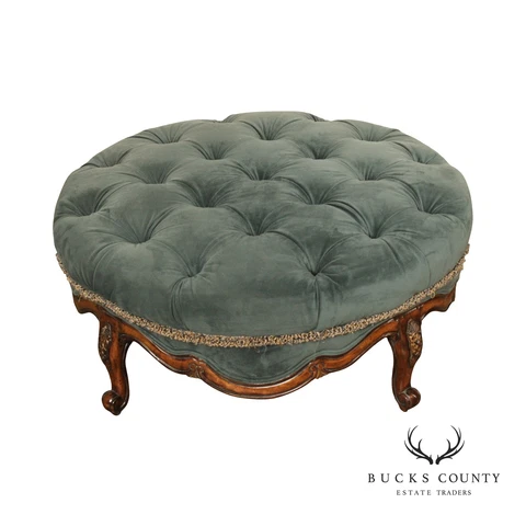 French Louis XV Style Round Tufted Ottoman Cover