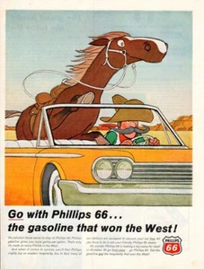 Impresión publicitaria vintage gasolina aceite Phillips 66 ganó el paseo en coche West Horse 1966 - Imagen 1 de 1