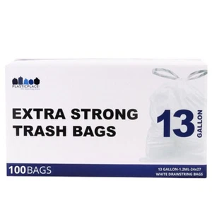 Plasticplace 13 Gallon White Trash Bags 1.2 Mil 24"x27'' (100 Count) - Picture 1 of 7