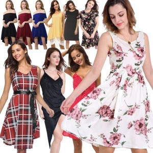 Fashion Women's Casual Dress Style Short Sleeve Waist Up Large Swing Skirt Dress - Picture 1 of 173