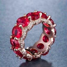 Oval Cut Lab-Created Red Ruby Diamond  Full Eternity Rings 14K Rose Gold Plated
