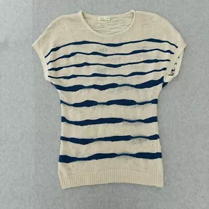 Staring At Stars Womens Sweater Small Blue Cream Striped Short Sleeves Coastal - Picture 1 of 13