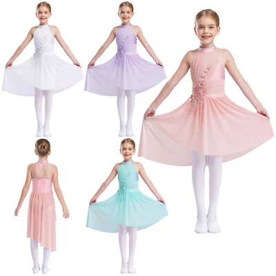 !Girl Lyrical Dance Leotard Dress Modern Contemporary High-Low Ballet Costumes - Image 1 of 4