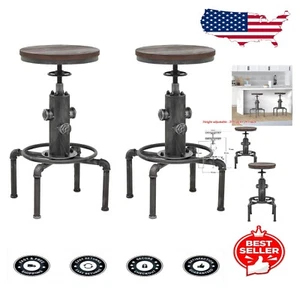 Sturdy Antique Wood and Metal Barstool Set - Industrial Style Seating Solution - Picture 1 of 11