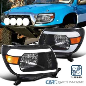 Black Fits 2005-2011 Toyota Tacoma Headlights LED Tube Turn signal Left+Right - Picture 1 of 8