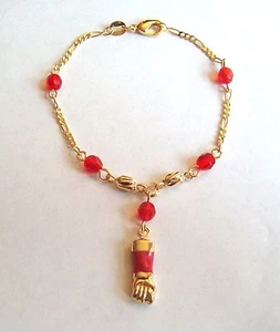 18K GOLD FILLED RED FIGA BRACELET ADULT 7.25"/PULSERA AZABACHE ADULTO-BR224 - Picture 1 of 4