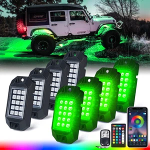 8 Pod RGB LED Rock Light Kit Offroad Pickup Underglow Neon Light Bluetooth APP - Foto 1 di 7
