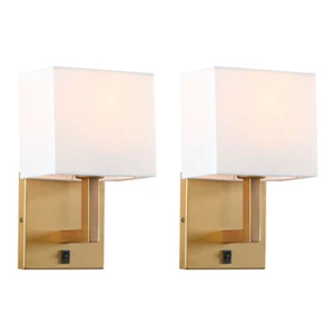 Pair Modern Industrial Edison Wall Light Sconce Cloth Shade Antique Bedside Lamp - Picture 1 of 8