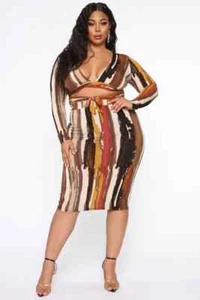 Fashion Nova Brown Lucky One Crop Top Wrap Skirt Set 2 Piece Plus Size 2X: New ! - Picture 1 of 6