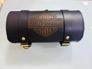 PURE LEATHER TOOL BAG ENGRAVED FIT FOR HARLEY DAVIDSON MOTORCYCLE IN BLACK COLOR - Picture 1 of 7