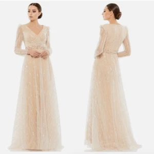 MAC DUGGAL 67859 LANGARM SILBER PAILLETTEN CHAMPAGNER KLEID Gr. 14 - Bild 1 von 6