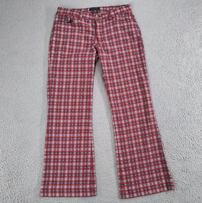 Abercrombie & Fitch RED Plaid PANTS Y2K Sz 6 Low Rise Flared Leg Hippy Preppy - Image 1 of 4