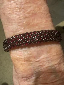 Pulsera 4 filas Victoriano Bohemio Granate Corte Rosa con Espalda Oro Rosa - Imagen 1 de 8