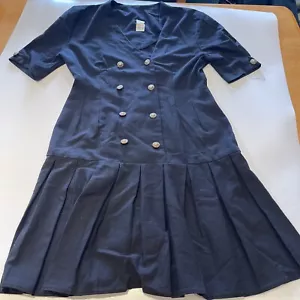 Etam Vintage Damenkleid 10 schwarz Knopf vorne Tropfen Taille plissierter Rock 80er - Bild 1 von 12