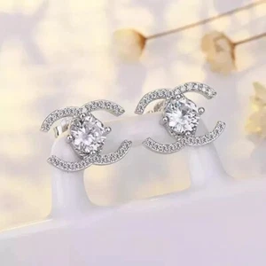 2.50 Ct Round Cut Simulated Diamond Wedding Stud Earring 14k White Gold Plated - Picture 1 of 8