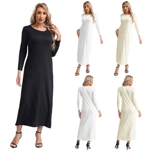 Women's Long Sleeve Islamic Prayer Muslim Abaya Dress Maxi Kaftan Robe - Picture 1 of 27