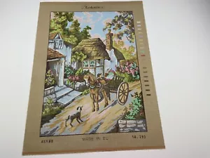Gobelin Needlepoint Tapestry Canvas Horse Cottage 14in By 19in Rome 10 Count - Picture 1 of 5