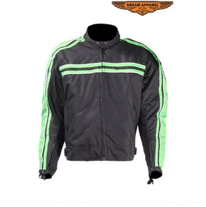 Motorcycle Jacket Lightweight, Black Green - Foam Based Certified Armor Biker  - Picture 1 of 8