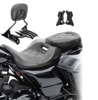 Selle Set pour Harley Touring 14-23 noir + Sissybar et Portebagages S-AB5 - Photo 1/4