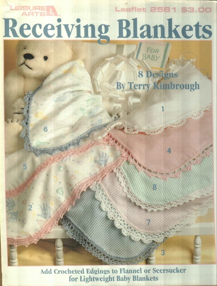 RECEIVING BLANKETS BABY 8 EDGING DESIGNS LEISURE ARTS CROCHET PATTERN LEAFLET - Image 1 of 1