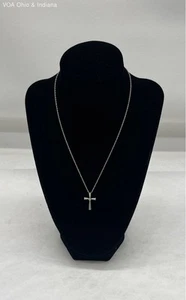 14k White Gold & Diamond Cross Necklace 16.5" - Picture 1 of 9
