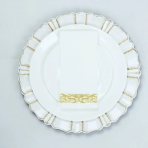 20 WHITE GOLD AIRLAID PAPER NAPKINS with Metallic Scroll Design Party Supplies - Picture 1 of 8