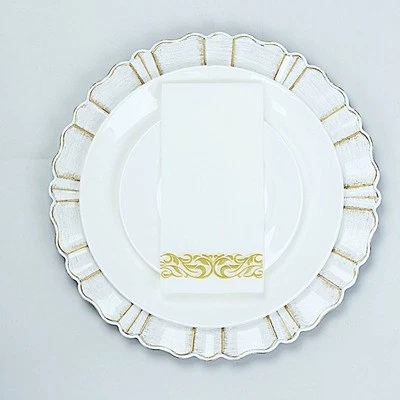 20 WHITE GOLD AIRLAID PAPER NAPKINS with Metallic Scroll Design Party Supplies - Image 1 of 4