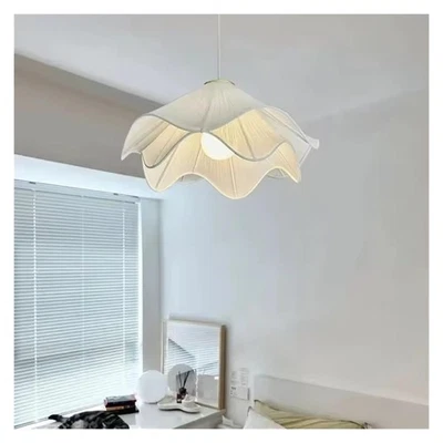 Lámpara colgante LED de tela estilo crema minimalista nórdico salón dormitorio D75 cm Foto 1 de 4