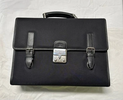 Burberry Men’s Single Top Handle Woven And Leather Briefcase - Image 1 of 4