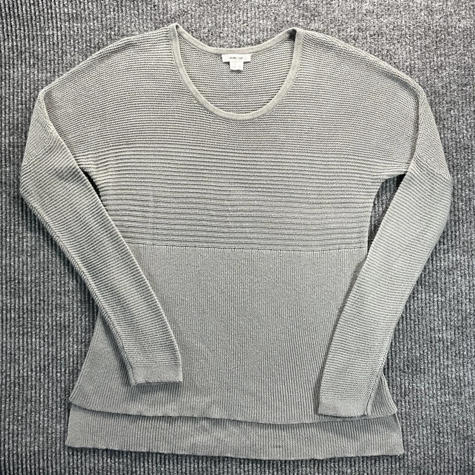 Helmut Lang Sweater Womens Medium Gray Ribbed Textured Scoop Neck Split Hem - Image 1 of 4