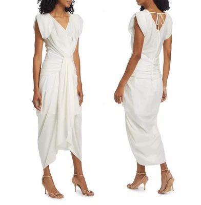 Vestido midi drapeado 'griego' manga corta manga corta alto-bajo Prabal Gurung, talla 4 nuevo con etiquetas Foto 1 de 4