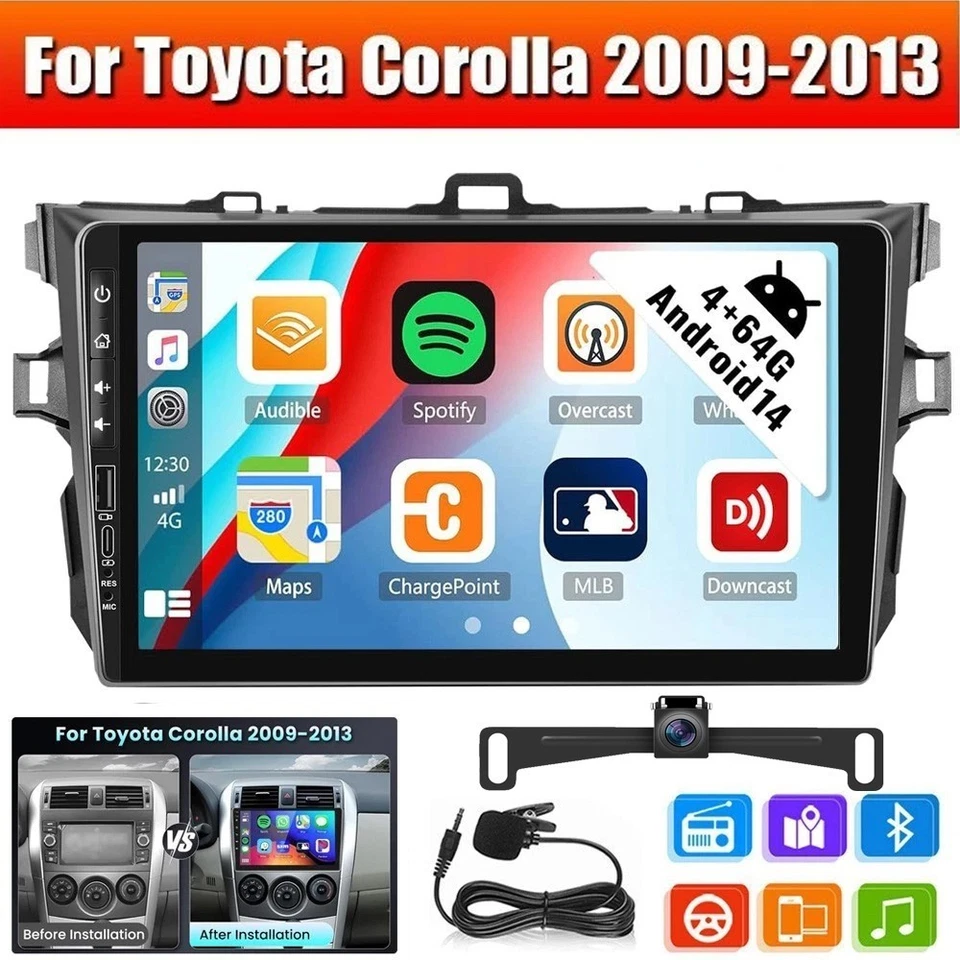 YUANTING Android 15 For Toyota Corolla 2009-2013 Car Stereo Radio GPS WiFi Carplay+Camera
