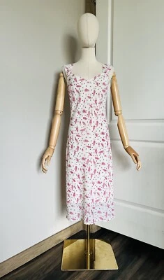 Vestido midi sin mangas Y2K Jonathan Martin talla 7 blanco rosa estampado floral Foto 1 de 4