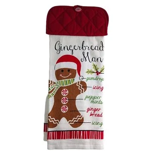 Gingerbread Man Kitchen Towels, Handmade, Home Decor, Christmas, NWT Red Holiday - Picture 1 of 3