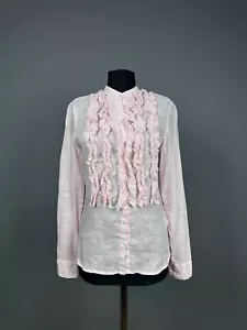 120% Lino Ladies Pink Linen Lace Button Shirt Long Sleeve Top Blouse Sz 40 - Picture 1 of 13