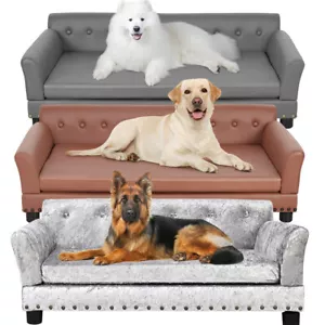 BingoPaw Large Dog Sofa Couch Leathered Velvet Upholstered Pet Sofa Lounge Bed - Picture 1 of 65