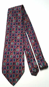 Christian Dior Men Necktie Tie Geometric Gray Red Blue Green 100% Silk - Picture 1 of 9