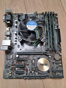 Carte mère Asus H97M-E + Intel I7-4790 + 12GB DDR3 ( 2x2 + 8 ) + I/O Shield - Photo 1/1