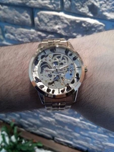 orologio automatico uomo scheletrato effetto dorato - Foto 1 di 4