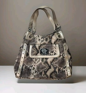 Borsa vintage Y2K Kathy Van Zeeland finta pelle di serpente accenti bianchi perla catena Bling - Foto 1 di 11