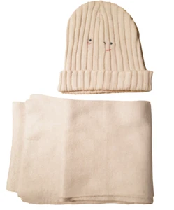 Strickset Schal + Spaghetti Strickmütze lustiges Gesicht elfenbein/Lurex B7 x L 73 in Preppy - Bild 1 von 6