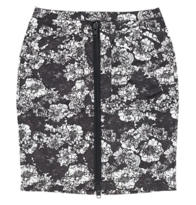 ASICS Onitsuka Tiger Women's Small Black White Floral Zip Skirt New - Image 1 of 4